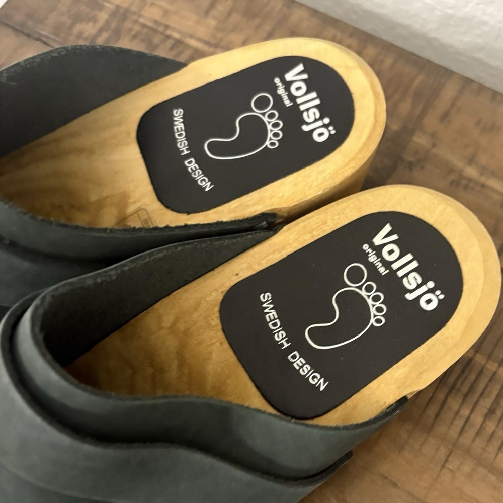 Wooden clogs Blue suede Vollsjo Swedish style US Shoe Size‎ (Women's) 6.5 NEW - Picture 2 of 8